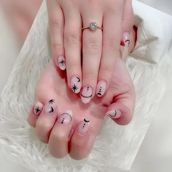 Nails with moon and star art